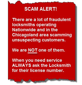 Scam Alert! Be wary of scammer locksmiths. We are your real, local locksmith, so give us a call.
